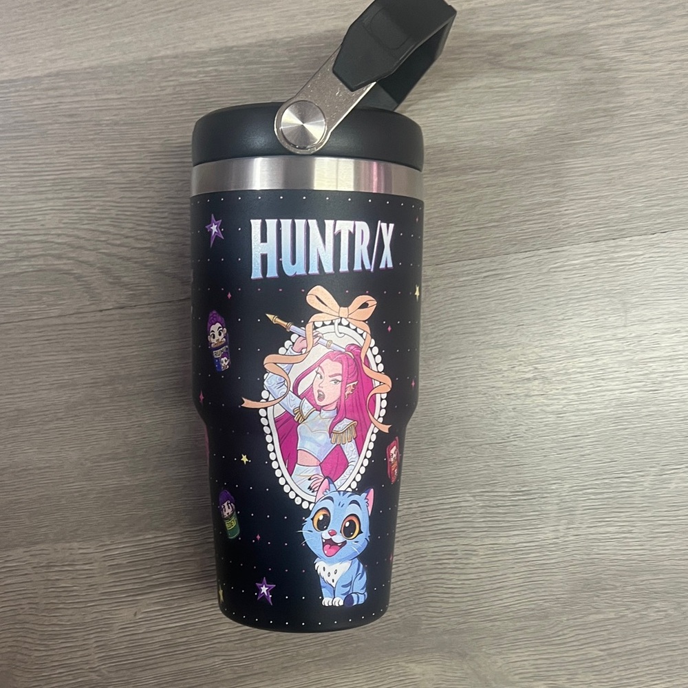 HUNTRX Black Character Travel Tumbler with Pink & Blue Art